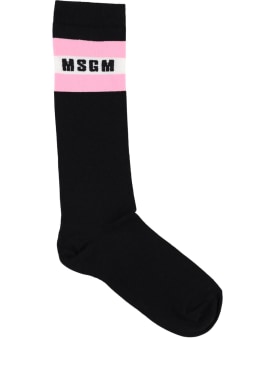 MSGM: Jacquard cotton blend socks - White - kids-girls_0 | Luisa Via Roma