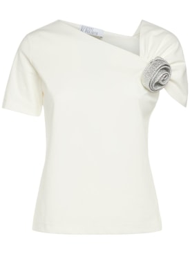 Giuseppe Di Morabito: Embellished cotton blend top w/ rose - White - women_0 | Luisa Via Roma