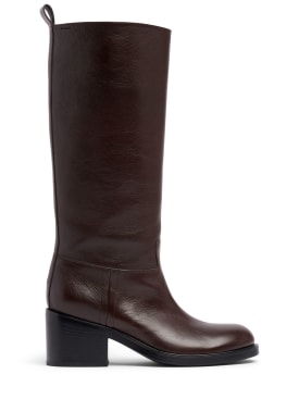 Bally: 55mm Peggy leather tall boots - Brown - women_0 | Luisa Via Roma