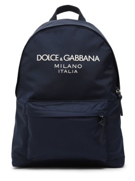 Dolce&Gabbana: Embroidered logo poly backpack - Blue - kids-girls_0 | Luisa Via Roma
