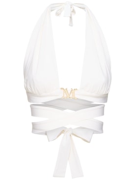 Max Mara: Girone光滑平纹针织围裹式上衣 - 白色 - women_0 | Luisa Via Roma