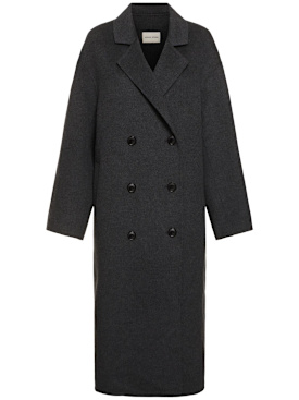 Loulou Studio: Borneo double breast wool long coat - Dark Grey - women_0 | Luisa Via Roma