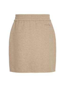 Max Mara: Onagro wool blend jersey mini skirt - Kahverengi - women_0 | Luisa Via Roma