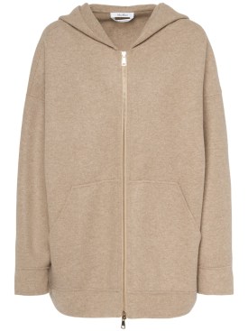 Max Mara: Saio wool blend jersey zip hoodie - Brown - women_0 | Luisa Via Roma
