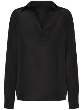 Max Mara: Zanzero silk crepe de chine shirt - Black - women_0 | Luisa Via Roma