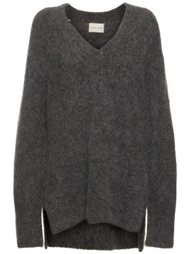 Loulou Studio: Goto alpaca blend v neck long sweater - Grey - women_0 | Luisa Via Roma