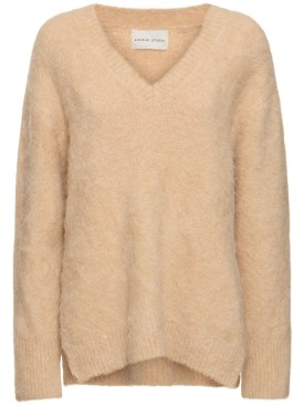 Loulou Studio: Goto alpaca blend v neck long sweater - Bej - women_0 | Luisa Via Roma