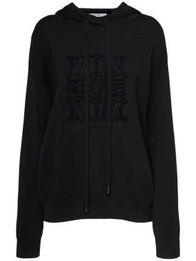 Max Mara: Pamir logo wool knit hoodie - Black - women_0 | Luisa Via Roma