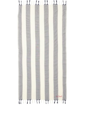 Mc2 Saint Barth: Logo striped cotton towel - White/Blue - kids-boys_0 | Luisa Via Roma