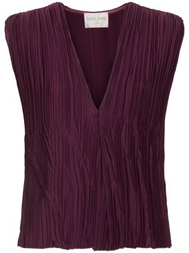 Forte_forte: Plissé poly crepe sleeveless top - Purple - women_0 | Luisa Via Roma