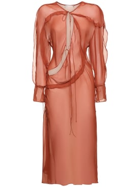 Christopher Esber: Ruffled sheer long sleeve dress - Brown - women_0 | Luisa Via Roma
