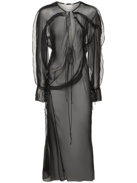 Christopher Esber: Ruffled sheer long sleeve dress - Black - women_0 | Luisa Via Roma