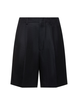 Loro Piana: Joetsu pleated linen & silk shorts - Navy - men_0 | Luisa Via Roma