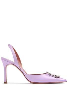 Amina Muaddi: 90mm Camelia satin heels - Purple - women_0 | Luisa Via Roma