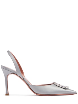 Amina Muaddi: 90mm Camelia satin heels - Silver - women_0 | Luisa Via Roma