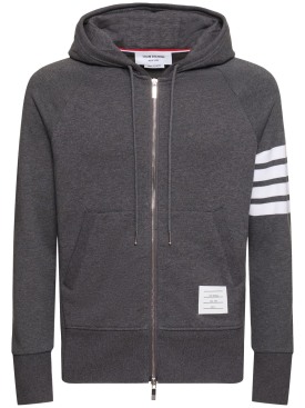 Thom Browne: Zip-up stripes cotton sweatshirt hoodie - Dark Grey - men_0 | Luisa Via Roma