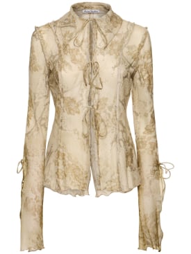 Acne Studios: Printed cotton & silk lace-up shirt - Beige/Brown - women_0 | Luisa Via Roma