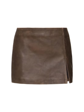 MANOKHI: Deline leather mini skirt - Brown - women_0 | Luisa Via Roma