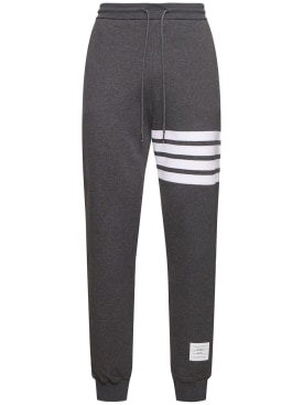 Thom Browne: Intarsia stripes cotton sweatpants - Dark Grey - men_0 | Luisa Via Roma