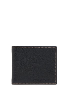 Brunello Cucinelli: Leather logo wallet - Black - men_0 | Luisa Via Roma