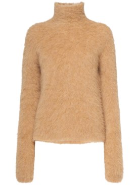 Sportmax: Elgar fluffy alpaca blend knit sweater - Camel - women_0 | Luisa Via Roma