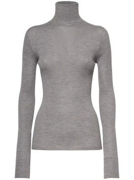 Sportmax: Flavia fitted rib wool t-neck sweater - Gri - women_0 | Luisa Via Roma