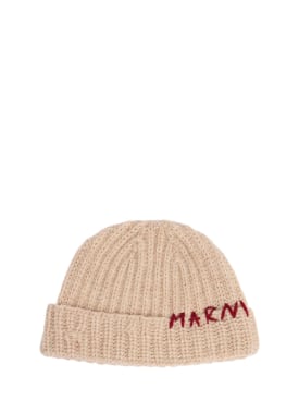 Marni: Gorro beanie de lana con logo - Mocassin - men_0 | Luisa Via Roma
