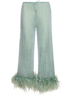 Oséree Swimwear: Pantalones anchos de lúrex con plumas - Verde Claro - women_0 | Luisa Via Roma