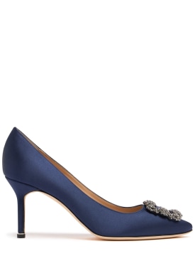 Manolo Blahnik: Zapatos de tacón de satén 70mm - Azul Marino - women_0 | Luisa Via Roma