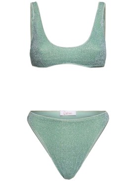 Oséree Swimwear: Sporty 90' high waist lurex bikini - Light Green - women_0 | Luisa Via Roma
