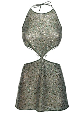 Oséree Swimwear: Embellished cut out mini dress - Yeşil - women_0 | Luisa Via Roma