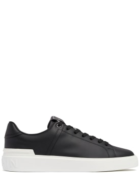 Balmain: B Court leather low top sneakers - Black/White - men_0 | Luisa Via Roma