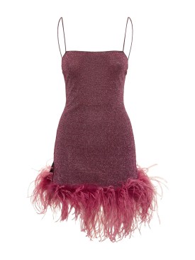 Oséree Swimwear: Lumiere lurex mini dress w/feathers - Purple - women_0 | Luisa Via Roma