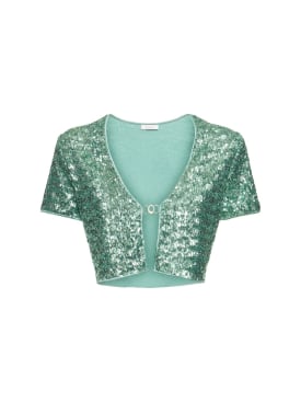 Oséree Swimwear: Sequined crop top w/chain detail - Light Green - women_0 | Luisa Via Roma