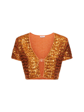 Oséree Swimwear: Sequined crop top w/chain detail - Orange - women_0 | Luisa Via Roma