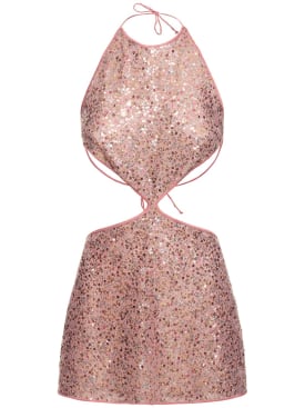 Oséree Swimwear: Embellished cut out mini dress - Pink - women_0 | Luisa Via Roma