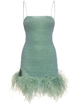 Oséree Swimwear: Vestido corto de lúrex con plumas - Verde Claro - women_0 | Luisa Via Roma