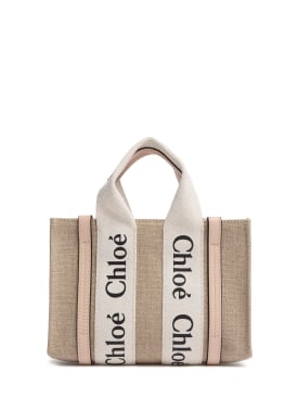 Chloé: Mini woody canvas top handle bag - Beige/Pink - women_0 | Luisa Via Roma