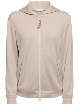 Brunello Cucinelli: Cotton blend jersey sweatshirt hoodie - Taupe - women_0 | Luisa Via Roma