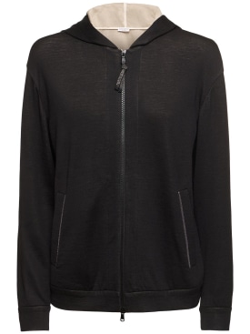 Brunello Cucinelli: Cotton blend jersey sweatshirt hoodie - Black - women_0 | Luisa Via Roma