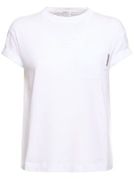 Brunello Cucinelli: Jersey short sleeve t-shirt - White - women_0 | Luisa Via Roma
