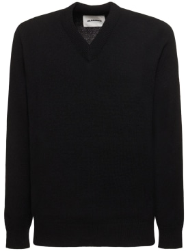 Jil Sander: Suéter de lana con cuello en v - Negro - men_0 | Luisa Via Roma