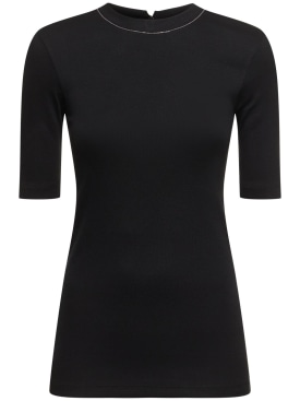 Brunello Cucinelli: Jersey 3/4 sleeve t-shirt - Black - women_0 | Luisa Via Roma