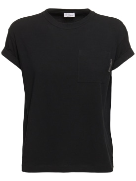 Brunello Cucinelli: Jersey short sleeve t-shirt - Black - women_0 | Luisa Via Roma
