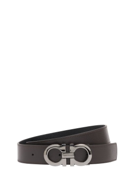 Ferragamo: 3.5cm Logo leather belt - Dark Brown - men_0 | Luisa Via Roma