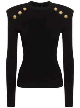 Balmain: Rib knit viscose sweater - Black - women_0 | Luisa Via Roma