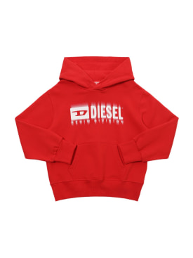 Diesel Kids: Sweat-shirt en coton à capuche - Rouge - kids-girls_0 | Luisa Via Roma