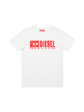 Diesel Kids: T-shirt en jersey de coton imprimé logo - Blanc - kids-boys_0 | Luisa Via Roma