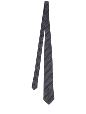 Brunello Cucinelli: Chevron silk tie - Dark Grey - men_0 | Luisa Via Roma
