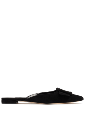 Manolo Blahnik: 10毫米“MAYSALE”麂皮穆勒鞋 - 黑色 - women_0 | Luisa Via Roma